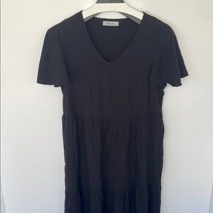 Airisa Women’s Black V-Neck Flutter Sleeve Tiered Cotton Midi Dress Sundress M/L